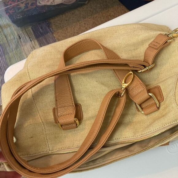 BCBG linen blend purse w/ detachable crossbody strap southwest summer vibe - Picture 11 of 16